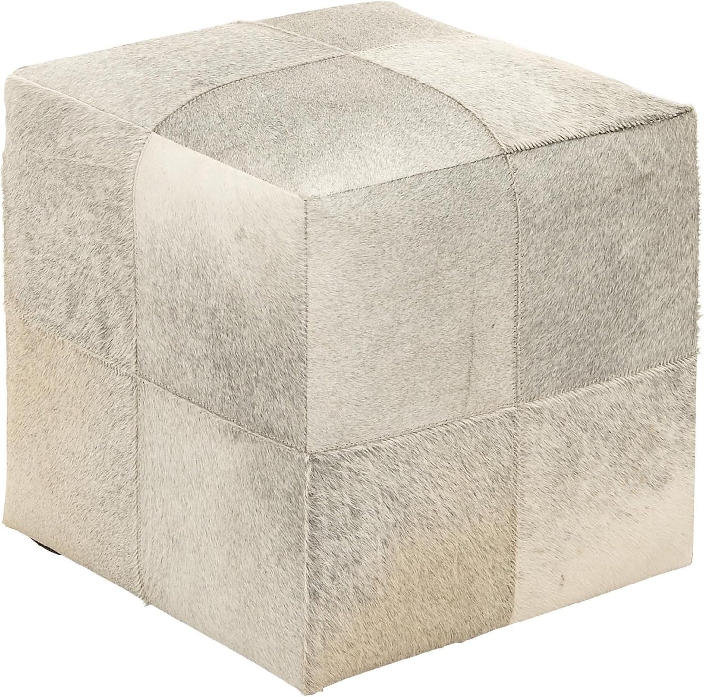 Deco 79 Leather Handmade Stool with Silver Foil Paint, 16" x 16" x 17", White
