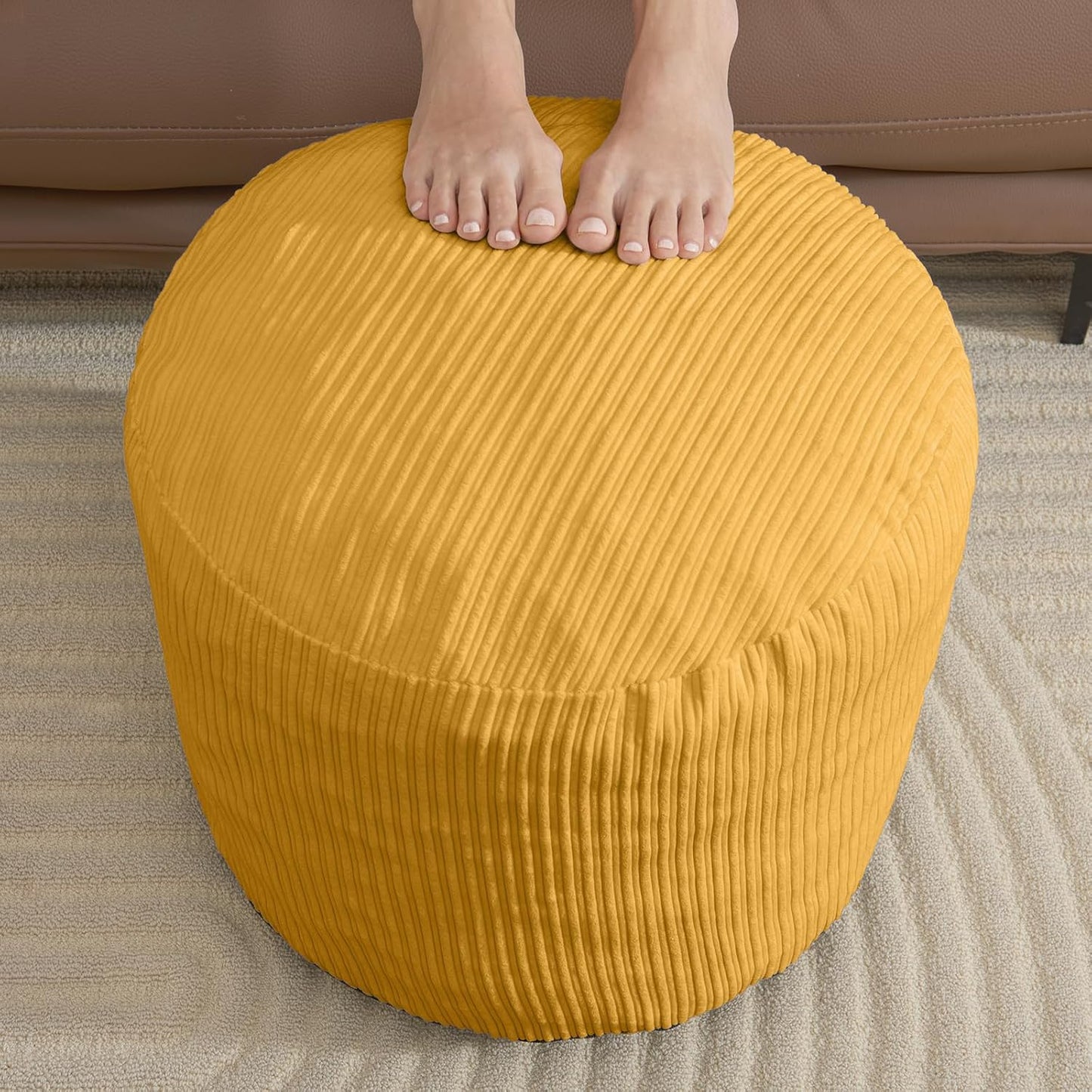 Pouf Ottoman Foot Stools with Foam Small Ottoman for Living Room Corduroy Ottomans Pouf 26x18 Floor Poufs Foot Rest for Chair Dark Grey Hassocks and Ottomans