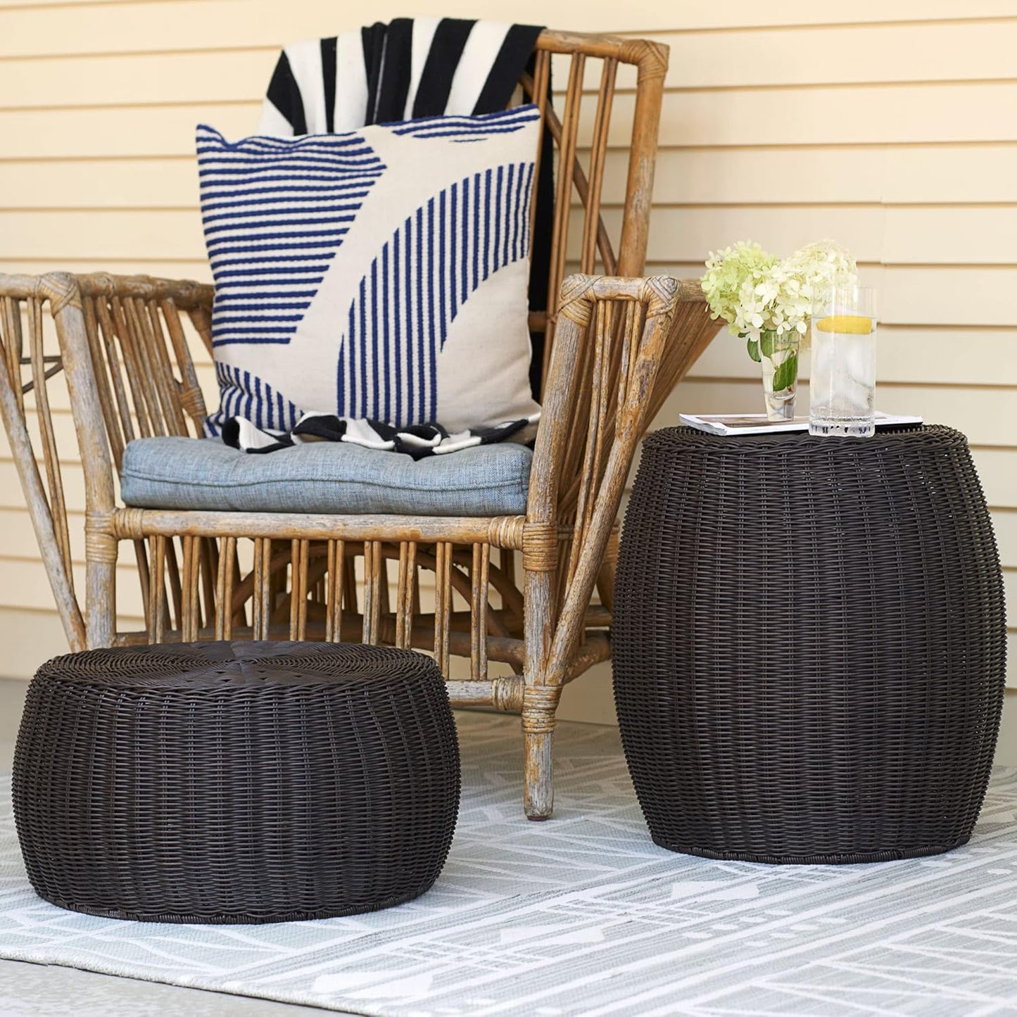 Household Essentials ML-5005 Resin Wicker Footstool Ottoman | Brown(16"D x 16"W x 9"H)