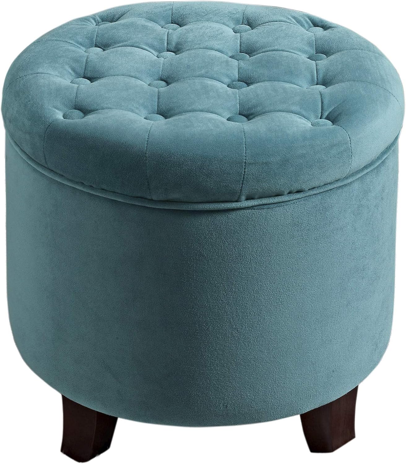 HomePop by Kinfine Fabric Upholstered Round Storage Ottoman - Button Tufted Ottoman with Removable Lid, Teal Woven