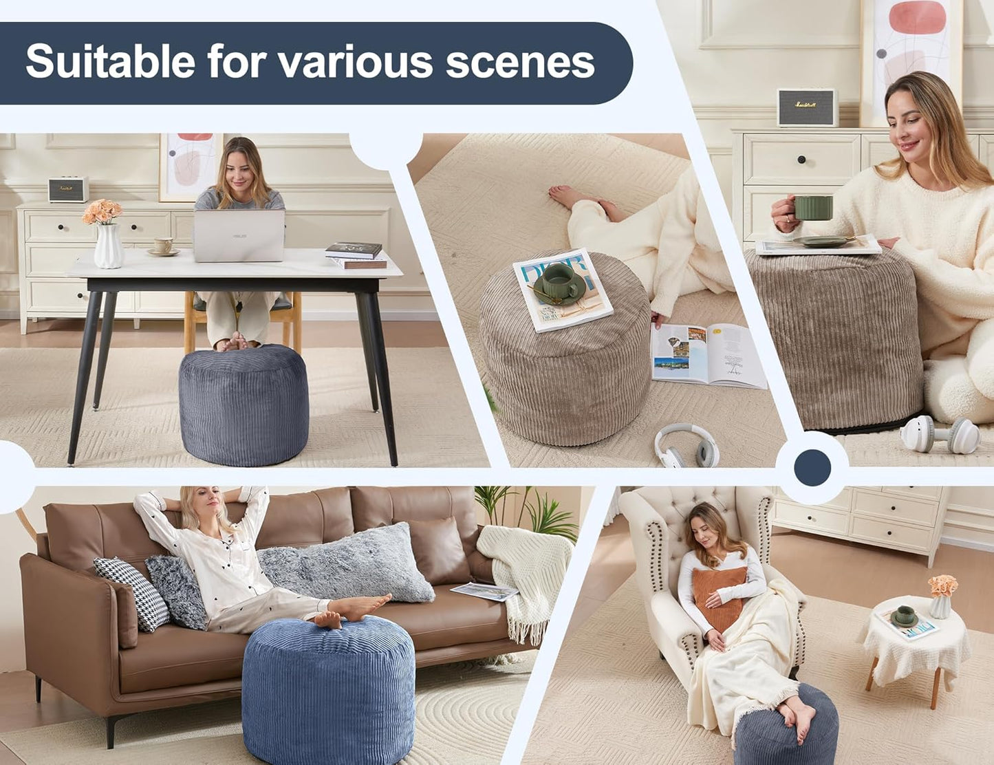 Pouf Ottoman Foot Stools with Foam Small Ottoman for Living Room Corduroy Ottomans Pouf 26x18 Floor Poufs Foot Rest for Chair Dark Grey Hassocks and Ottomans