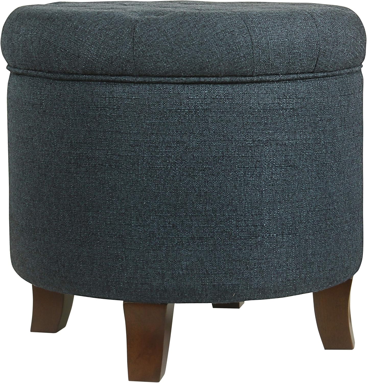 HomePop by Kinfine Fabric Upholstered Round Storage Ottoman - Button Tufted Ottoman with Removable Lid, Teal Woven