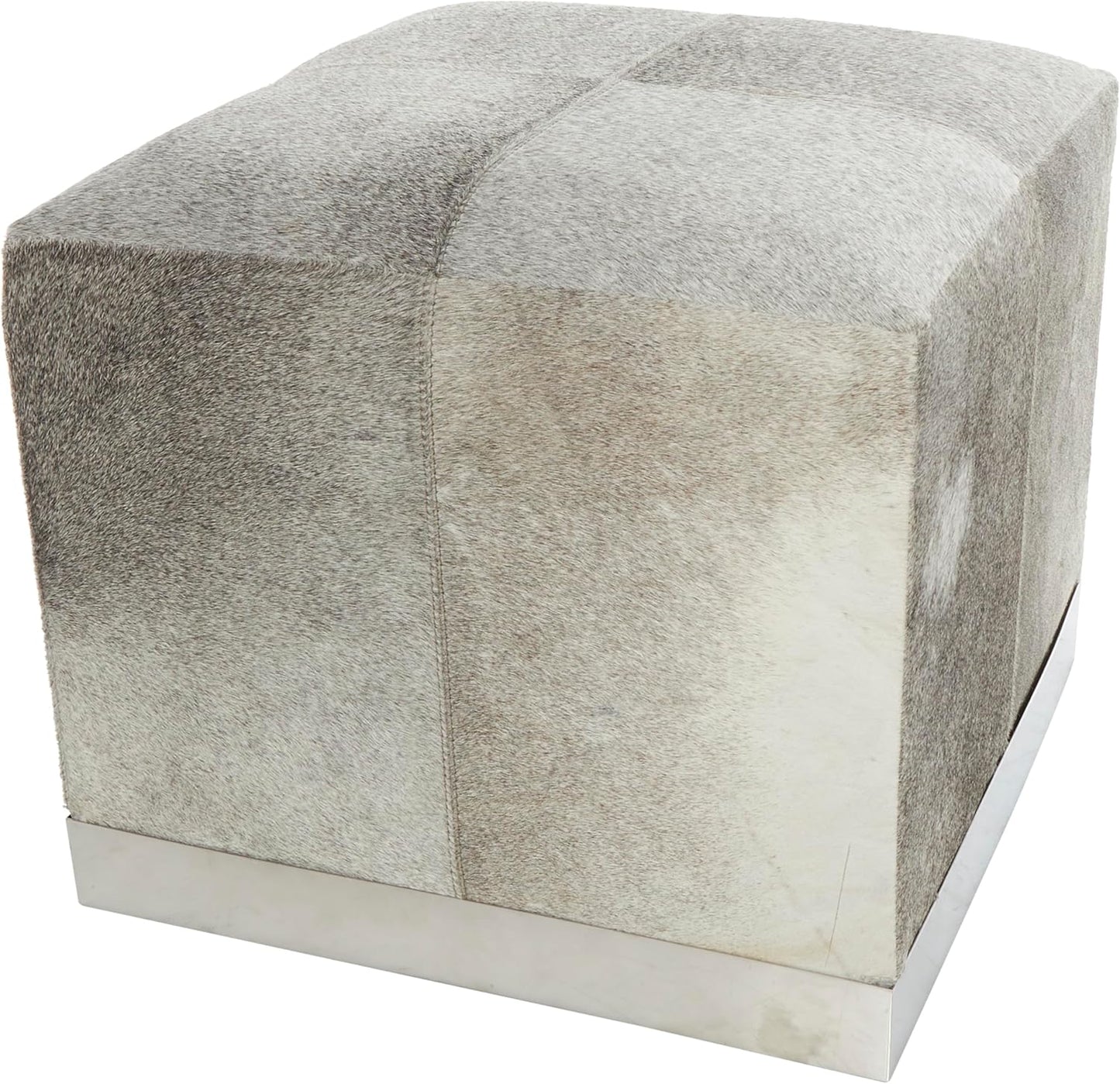 Deco 79 Leather Handmade Stool with Silver Foil Paint, 16" x 16" x 17", White