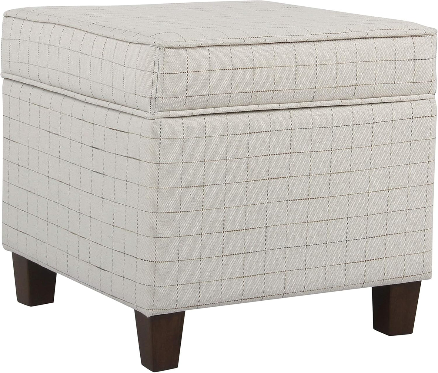 HomePop Leatherette Tufted Square Storage Ottoman with Hinged Lid, Brown Small