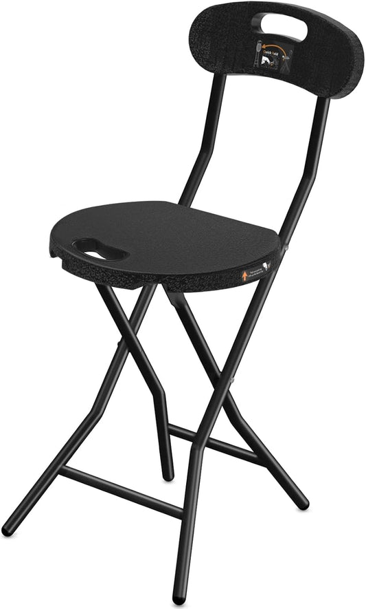 Rfiver Folding Stool with Back, Heavy Duty Foldable Stools for Adults with Handle, Portable Folding Stool Chair (18 inch Set of 1)