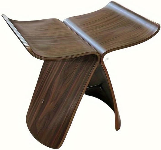 Chic Vintage Butterfly Stool - Solid Wood, Armless, Backless Design for Living Room & Entryway - Elegant Storage Solution (Walnut)