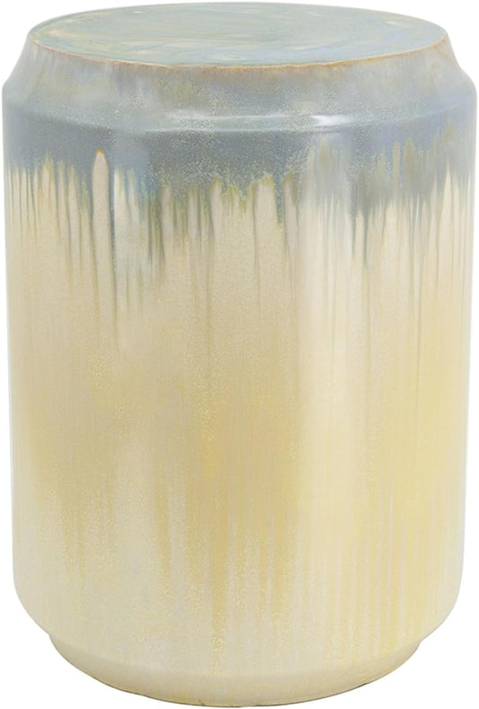 Asian Aesthetics Allure Glaze Ceramic Stool - 13" Dia. x 18" H - Blue/Cream - Decorative Ceramic Stool with Reactive Glaze Finish