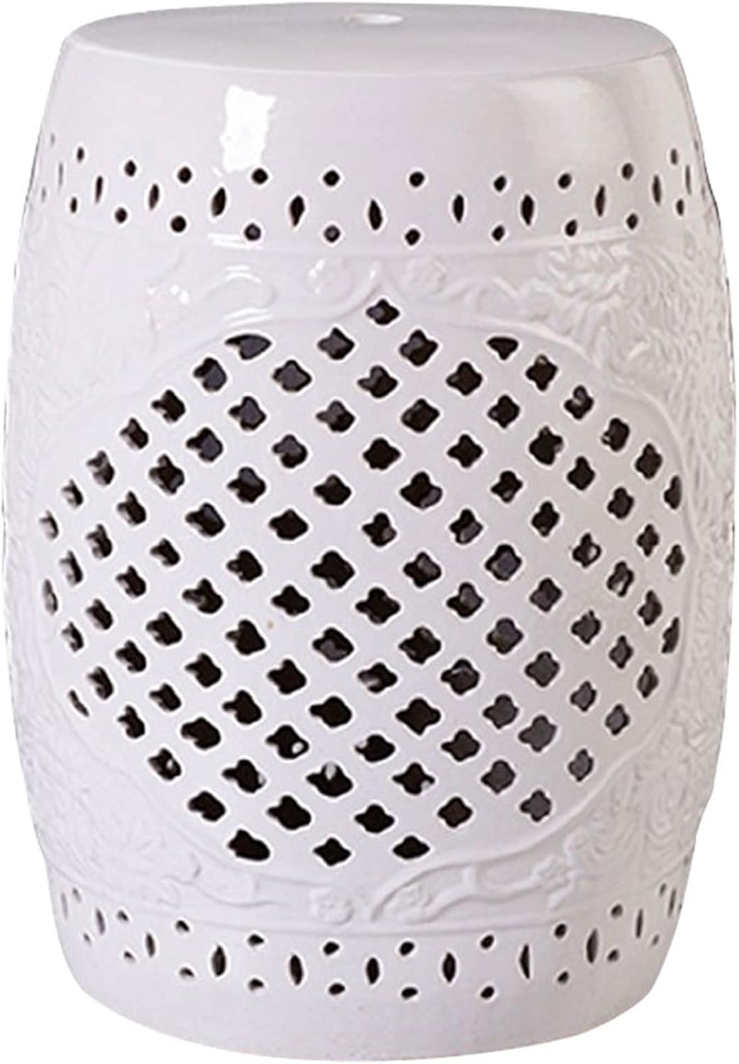 Drum Stool,Garden Stool, Decorative Ceramic Garden Stool with Glazed Hollowed Out Living Room Side Table for Changing Shoes, Suitable for Living Room, Balcony, Garden, Etc.(Gold)