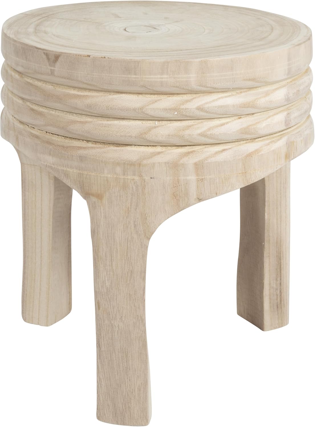 Creative Co-Op Boho Hand-Carved Paulownia Wood Stool, Natural