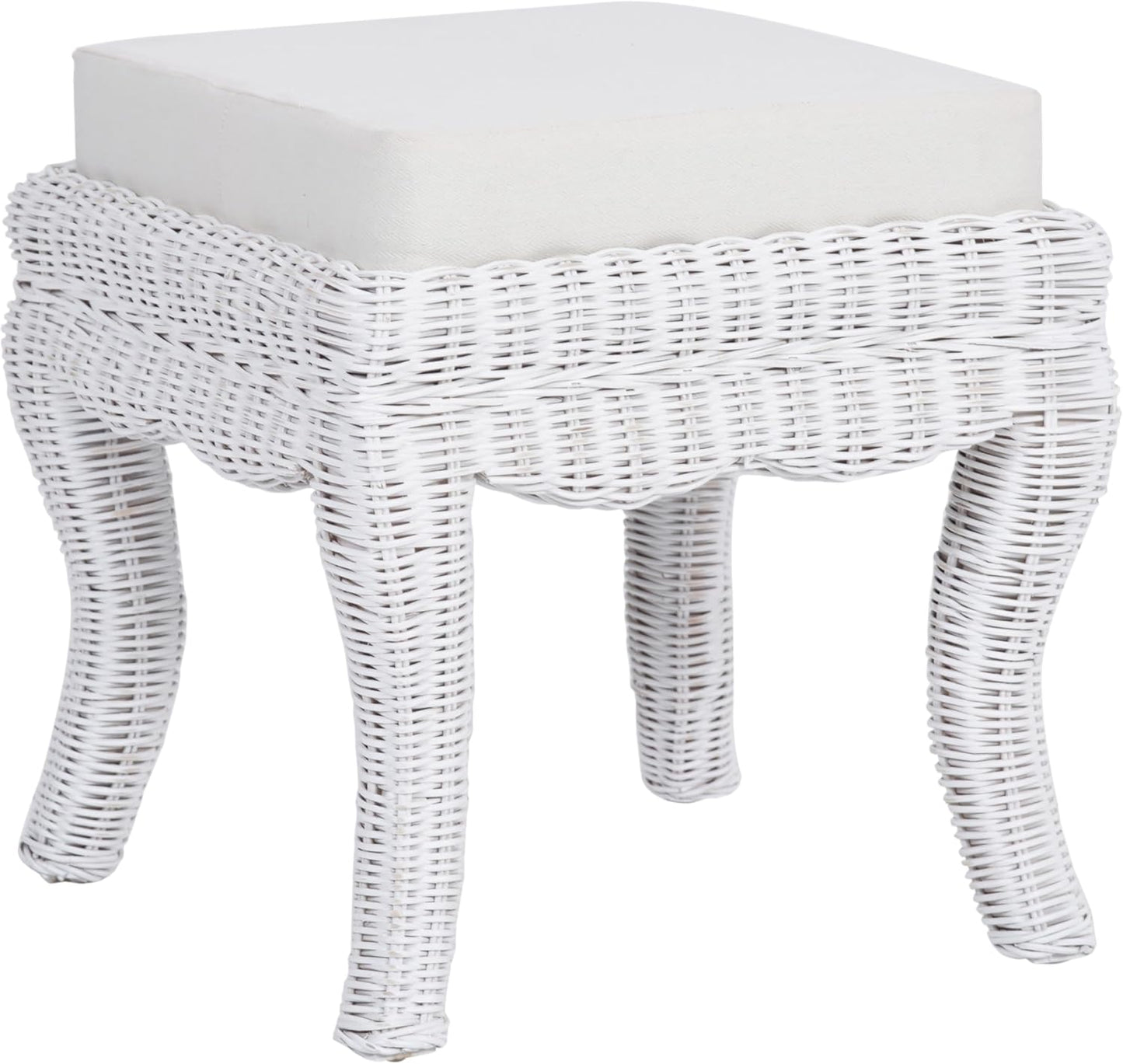 JONATHAN Y VSL1000A Rowan 19.7" Bohemian Designer Woven Rattan/Wood Vanity Stool, White Cushion with Natural Frame, for Living Room, Bedroom, Entryway, Foyer