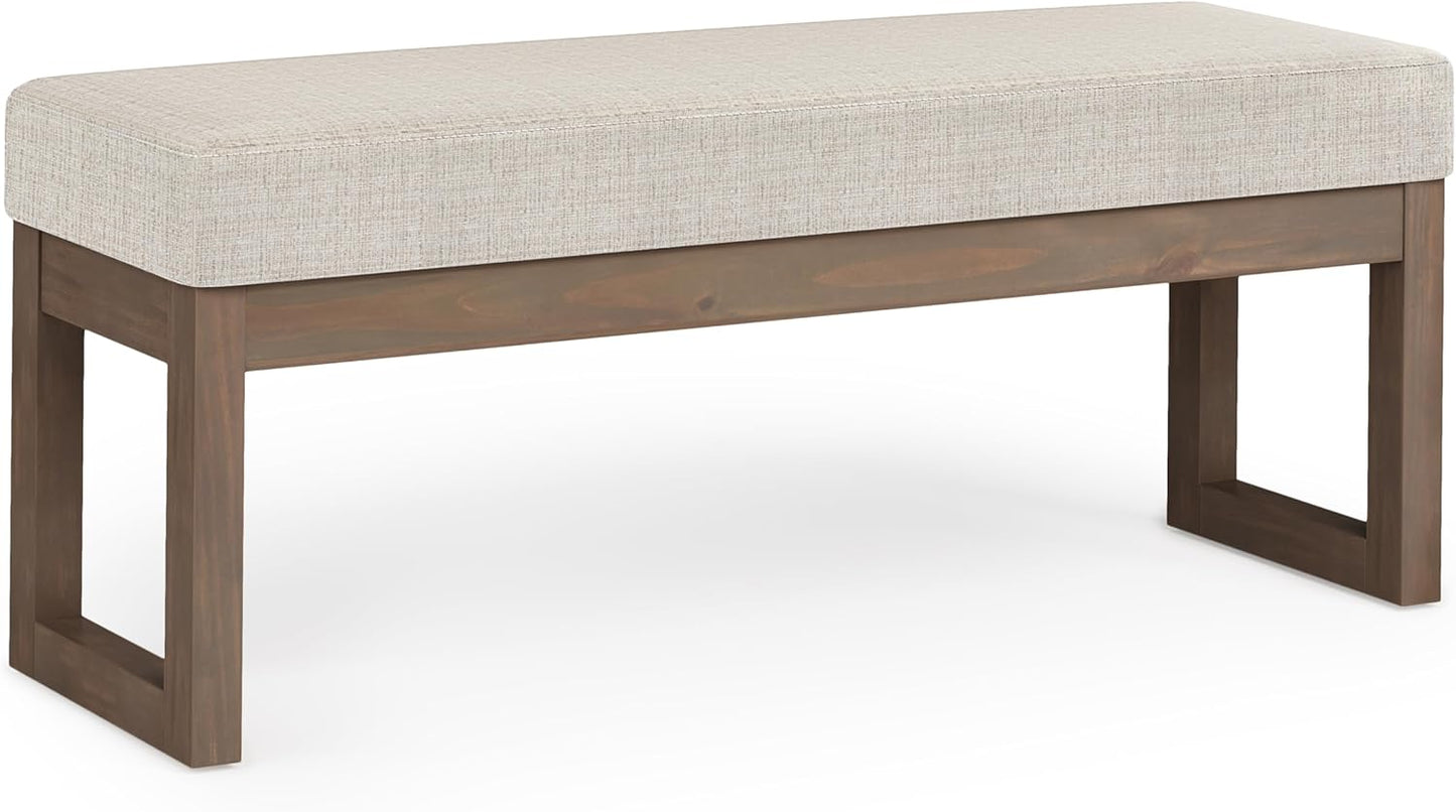 SIMPLIHOME Milltown 27 inch Wide Contemporary Rectangle Footstool Ottoman Bench in Grey Linen Look Fabric, Assembled, for the Living Room and Bedroom