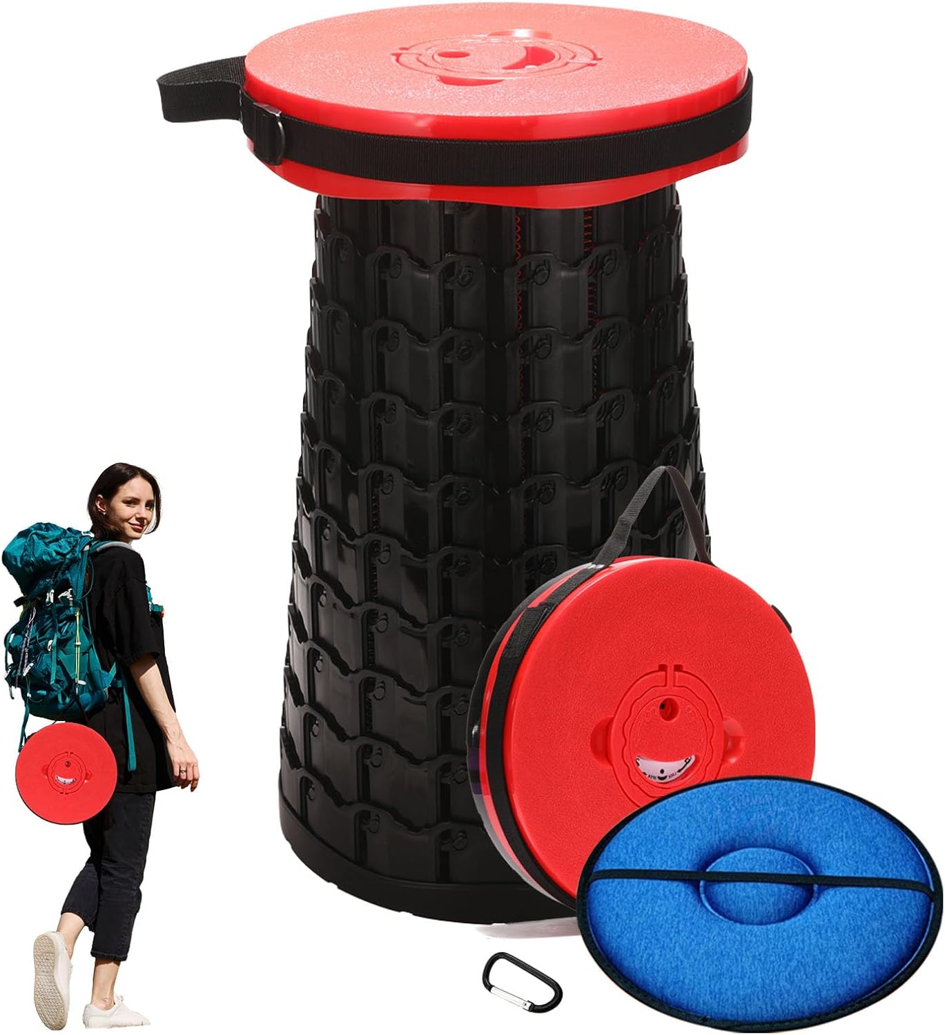 19.7” Heavy Duty Collapsible Stool with Cushion - Portable, Foldable Camping Stool for Adults, Max Capacity 1000lbs