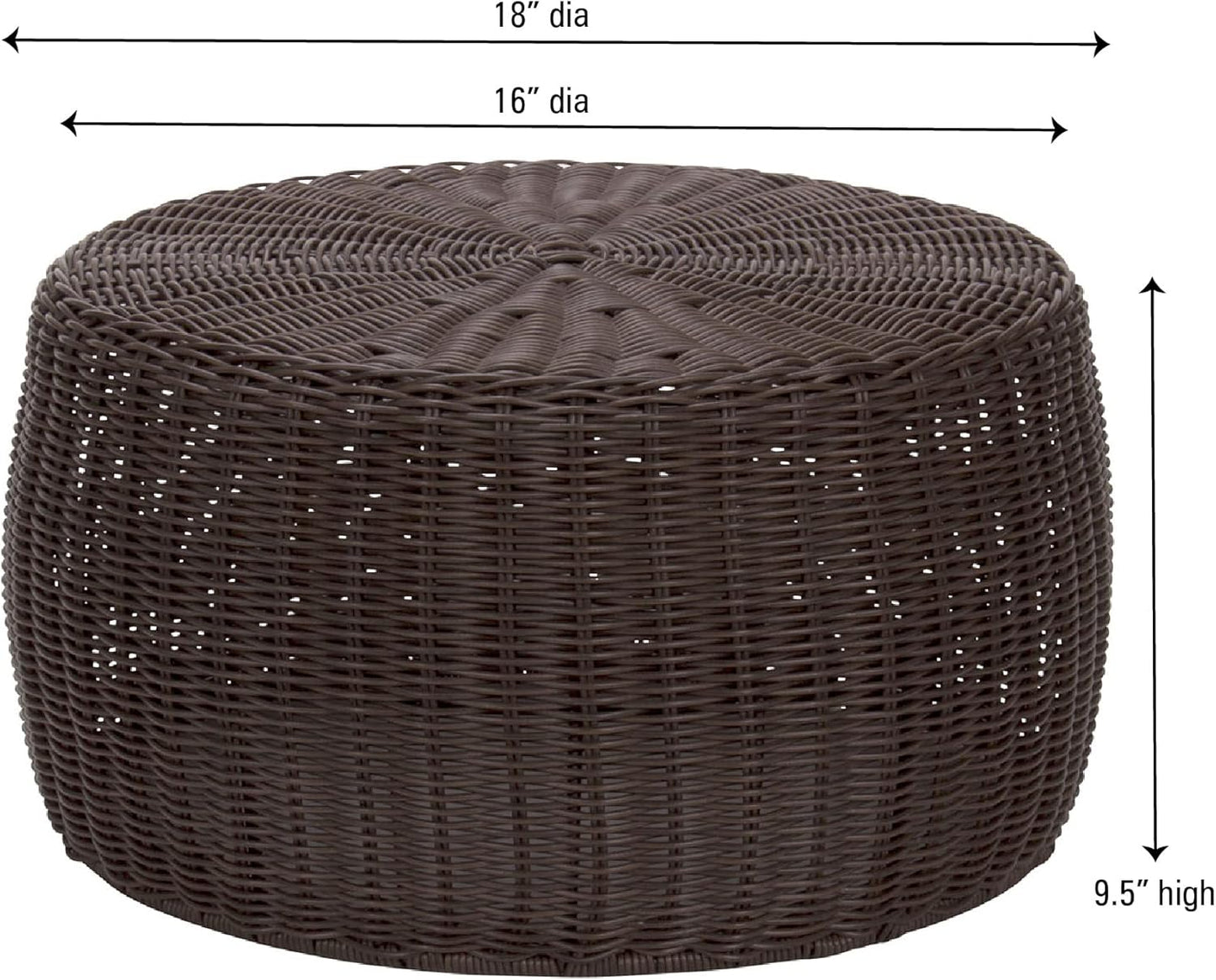 Household Essentials ML-5005 Resin Wicker Footstool Ottoman | Brown(16"D x 16"W x 9"H)