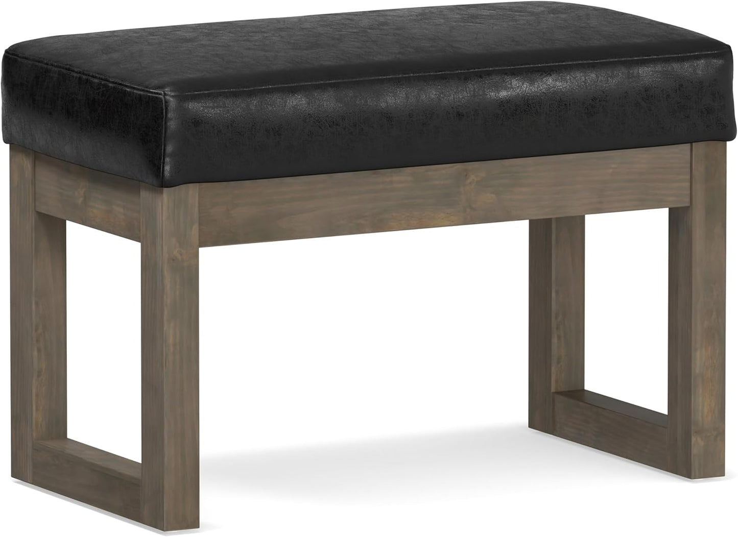 SIMPLIHOME Milltown 27 inch Wide Contemporary Rectangle Footstool Ottoman Bench in Grey Linen Look Fabric, Assembled, for the Living Room and Bedroom