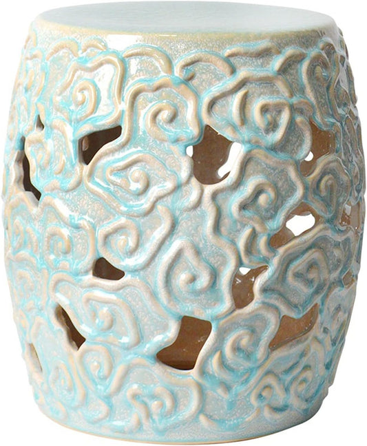 Modern and Simple Ceramic Round Stool, Home Decoration, Antique Drum Stool for Garden Study, for Home Decoration(Kiln Change Sky Blue)