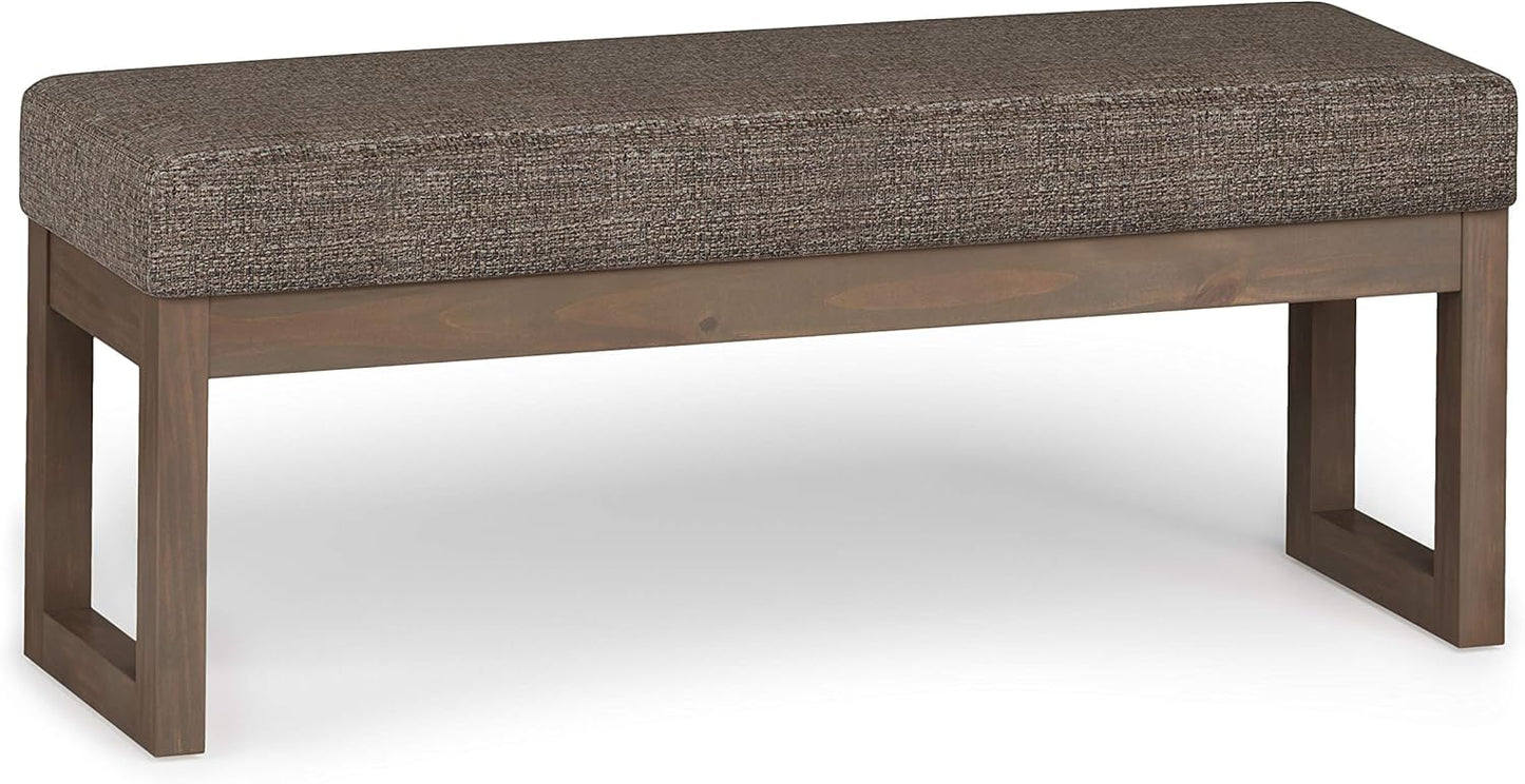 SIMPLIHOME Milltown 27 inch Wide Contemporary Rectangle Footstool Ottoman Bench in Grey Linen Look Fabric, Assembled, for the Living Room and Bedroom