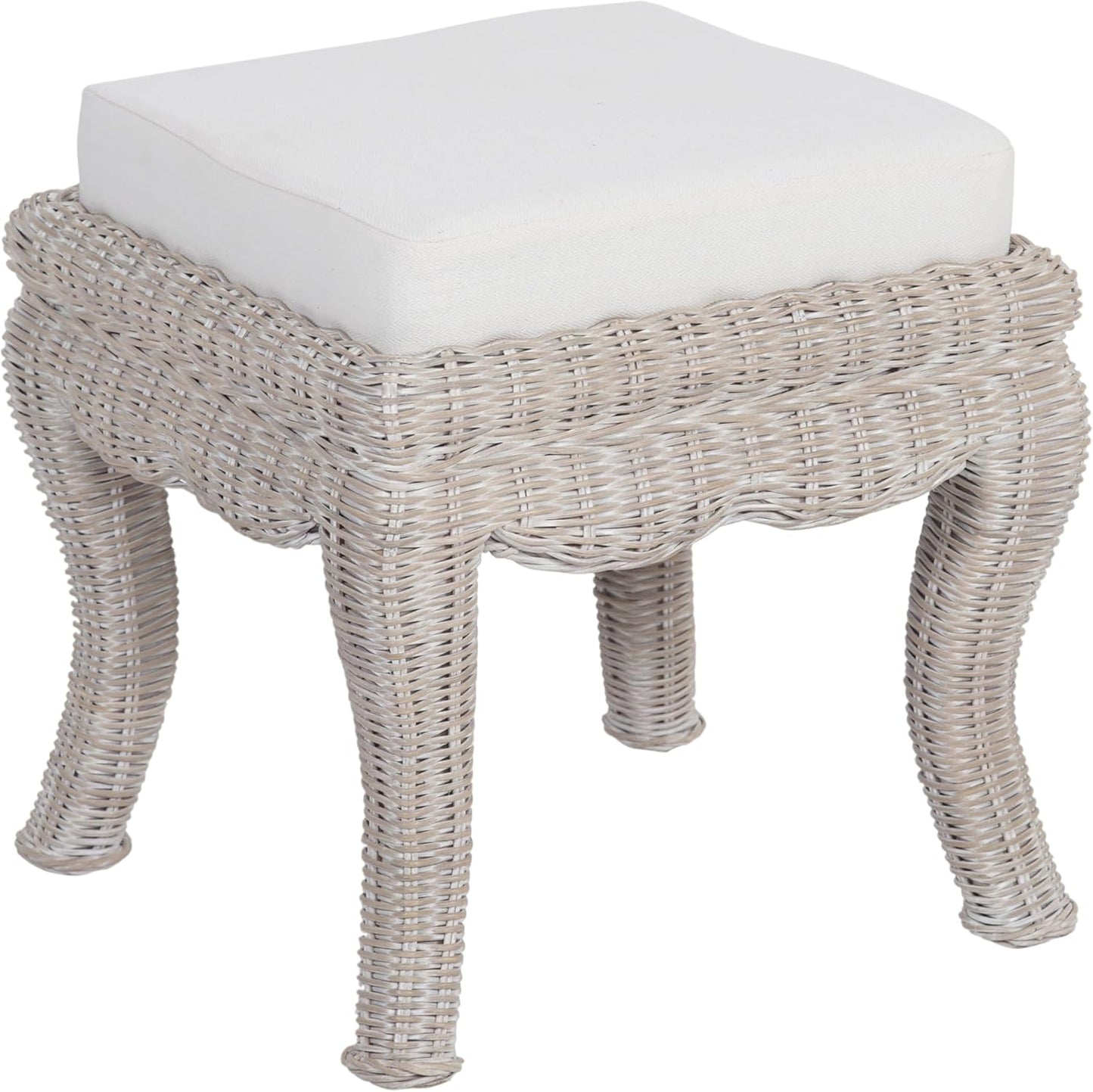 JONATHAN Y VSL1000A Rowan 19.7" Bohemian Designer Woven Rattan/Wood Vanity Stool, White Cushion with Natural Frame, for Living Room, Bedroom, Entryway, Foyer