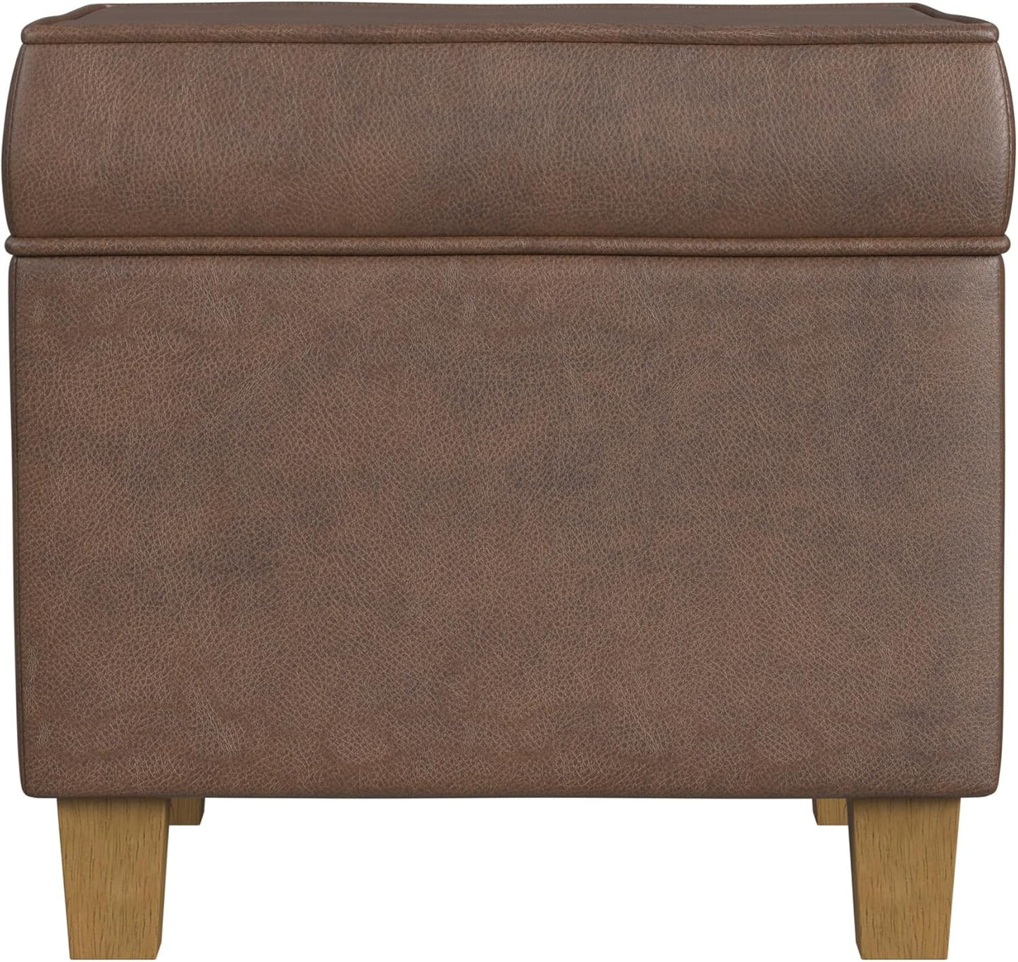 HomePop Leatherette Tufted Square Storage Ottoman with Hinged Lid, Brown Small