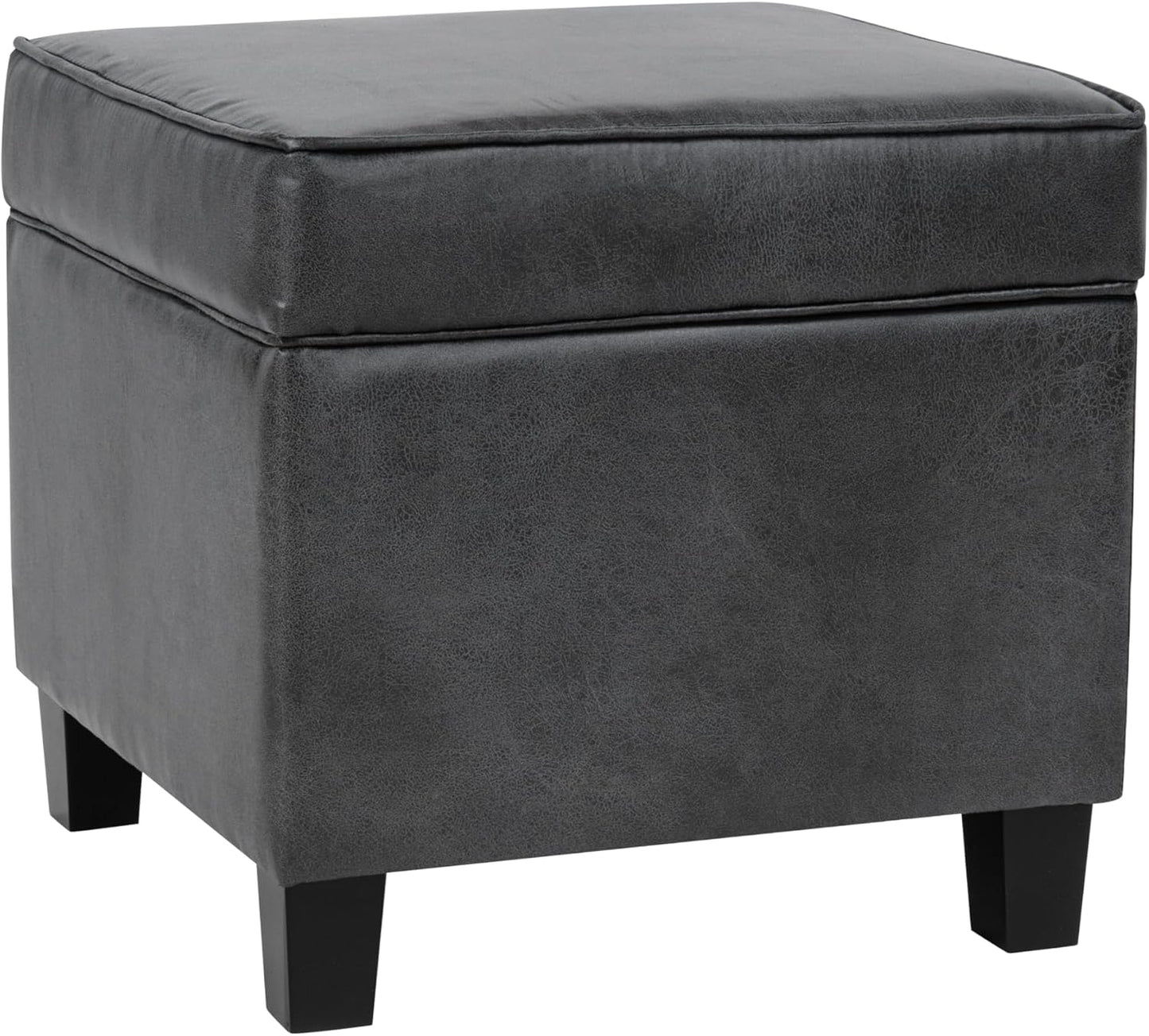 HomePop Leatherette Tufted Square Storage Ottoman with Hinged Lid, Brown Small