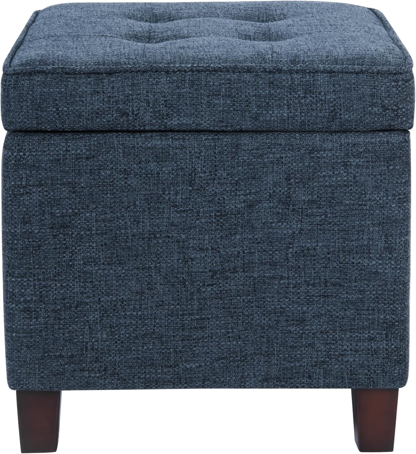 HomePop Leatherette Tufted Square Storage Ottoman with Hinged Lid, Brown Small