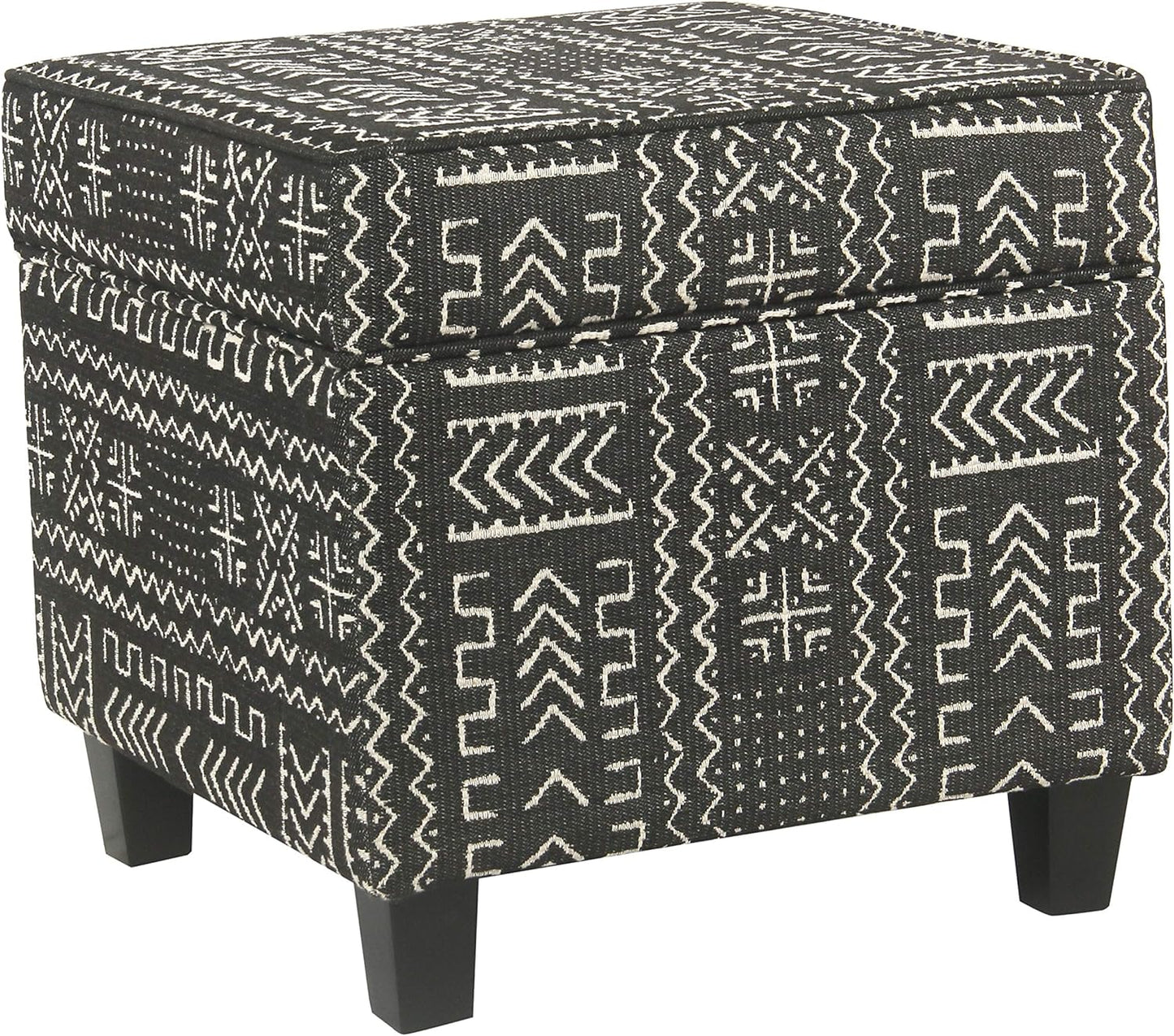 HomePop Leatherette Tufted Square Storage Ottoman with Hinged Lid, Brown Small