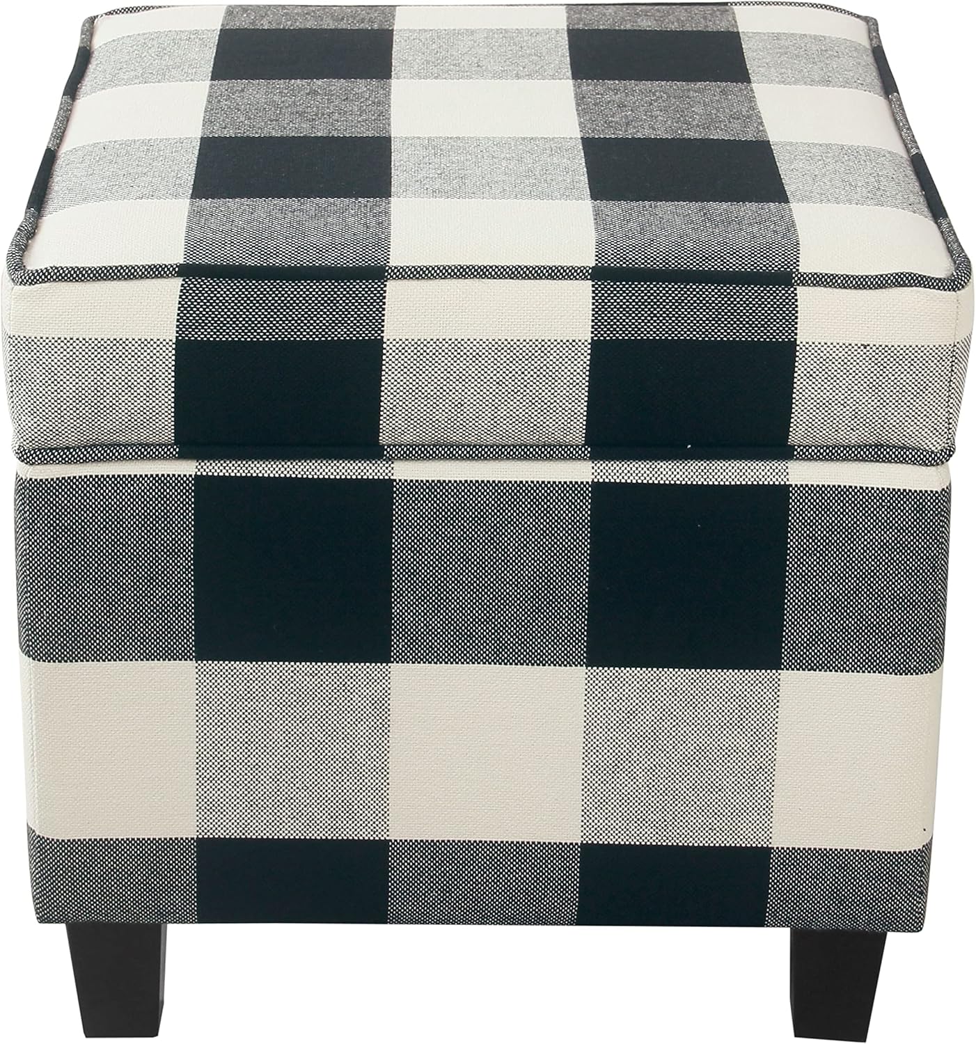 HomePop Leatherette Tufted Square Storage Ottoman with Hinged Lid, Brown Small